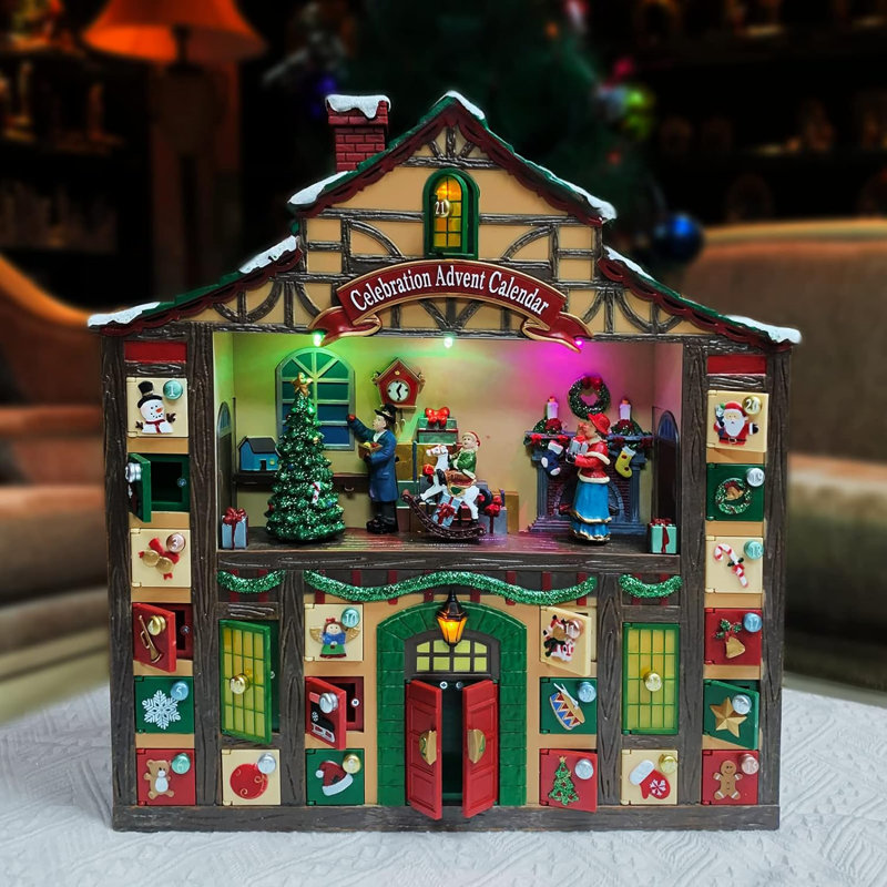 Christmas Decor Animated Advent Calendar House with LED Lights and Music