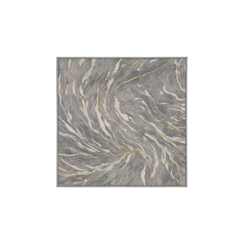 Machine Washable Gray Area Rug, Square 7'