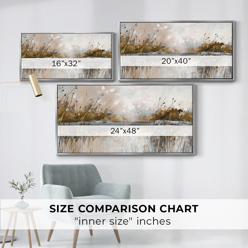 Vue sur le lac Honeybloom - Toile tendue avec châssis, prête à accrocher, H 21 po x l 41 po, Argent argent