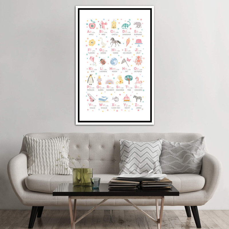 «Girls Alphabet», reproduction d'impression, Toile blanche encadrée, H 60 po x l 40po x P 1,5 po, Pas de tapis