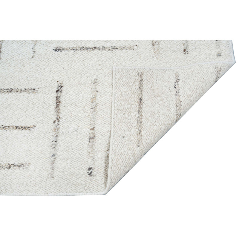 Tapis rectangulaire en laine noué à la main ivoire / gris anthracite, Rectangle 12 pi x 15 pi