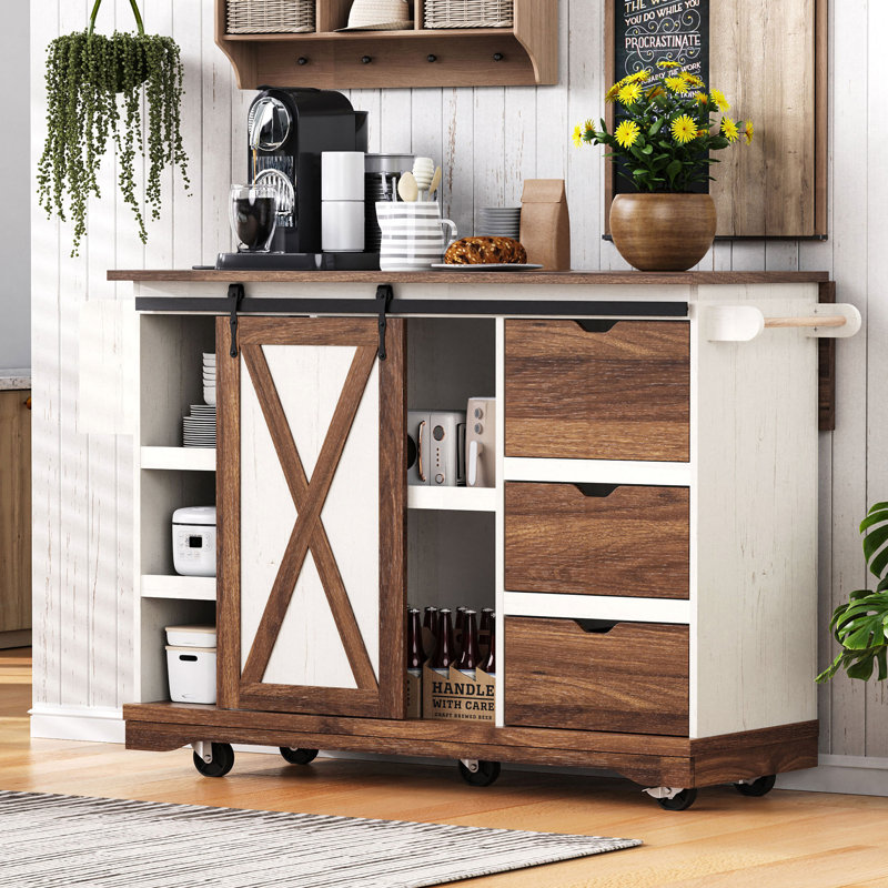 55.5" Farmhouse Kitchen Island With Drop Leaf