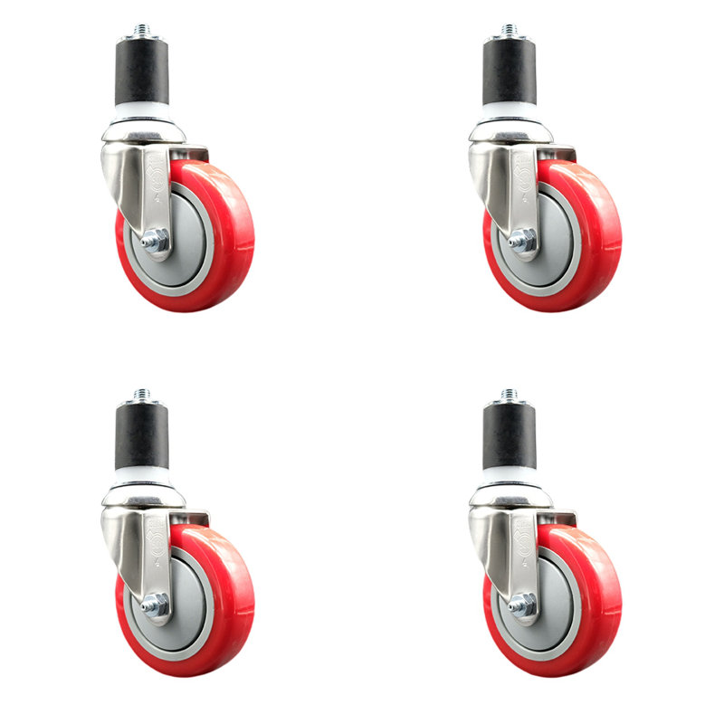 Roulettes pivotantes en polyuréthane, Rouge