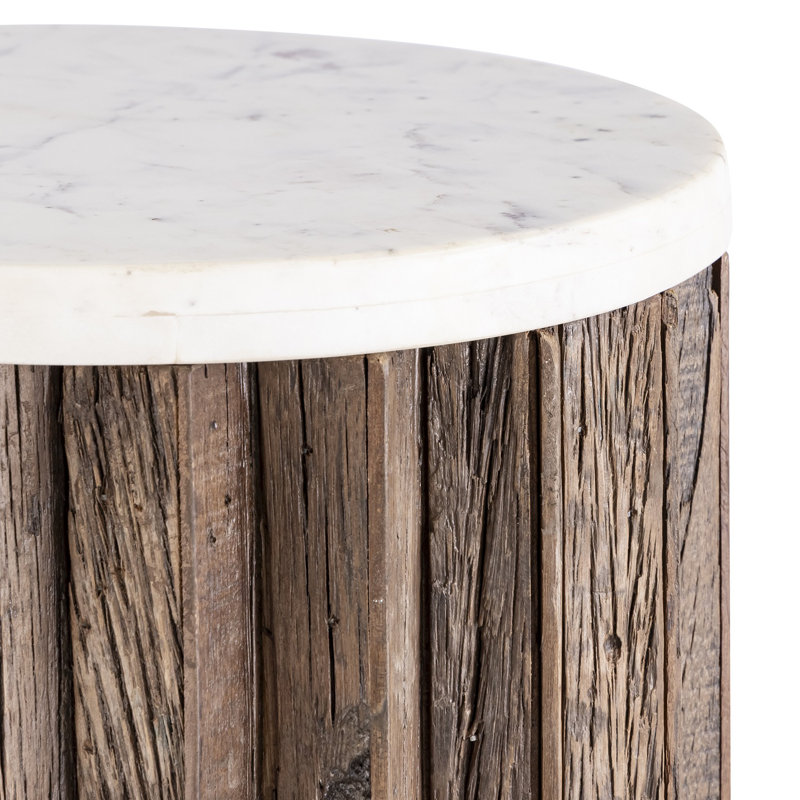 Table à piédestal en bois naturel , H 42 po x L 15 po x l 15 po, Beige