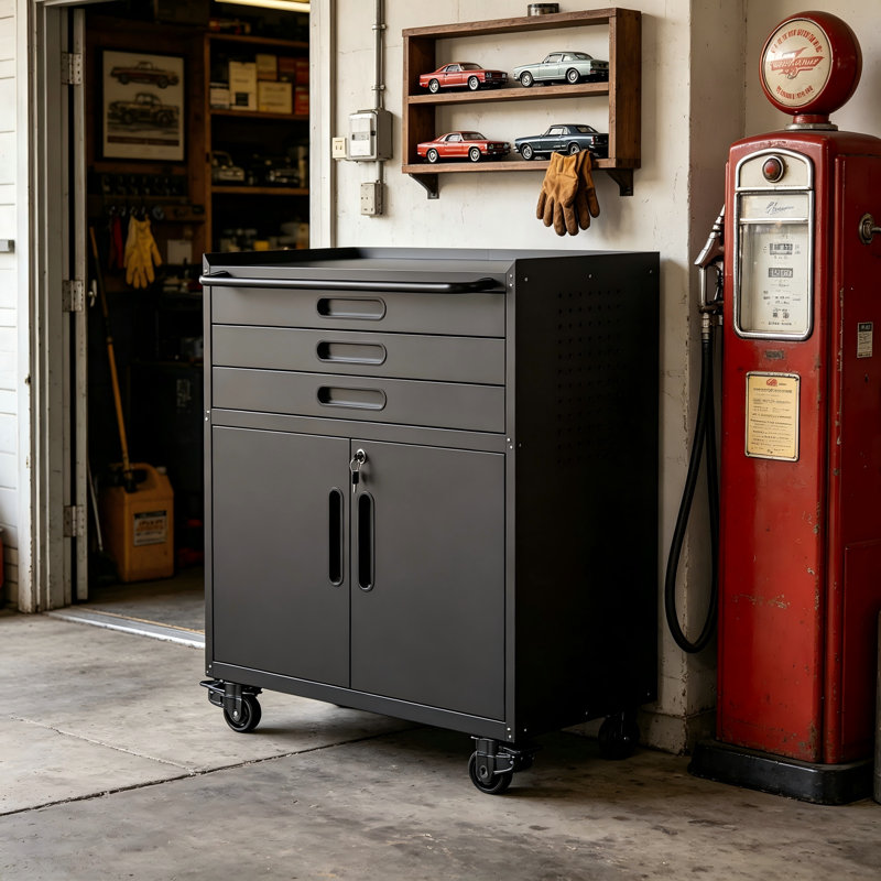 Built With Robust Structure, This 34.3-Inch Rolling Metal Tool Chest Has Lockable Panels And 3 Drawers For Perfect Garage And Workspace Organization.