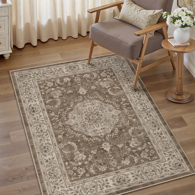 Vicky Oriental Washable Area Rug With Non-Slip Backing, Rectangle 3' x 5'