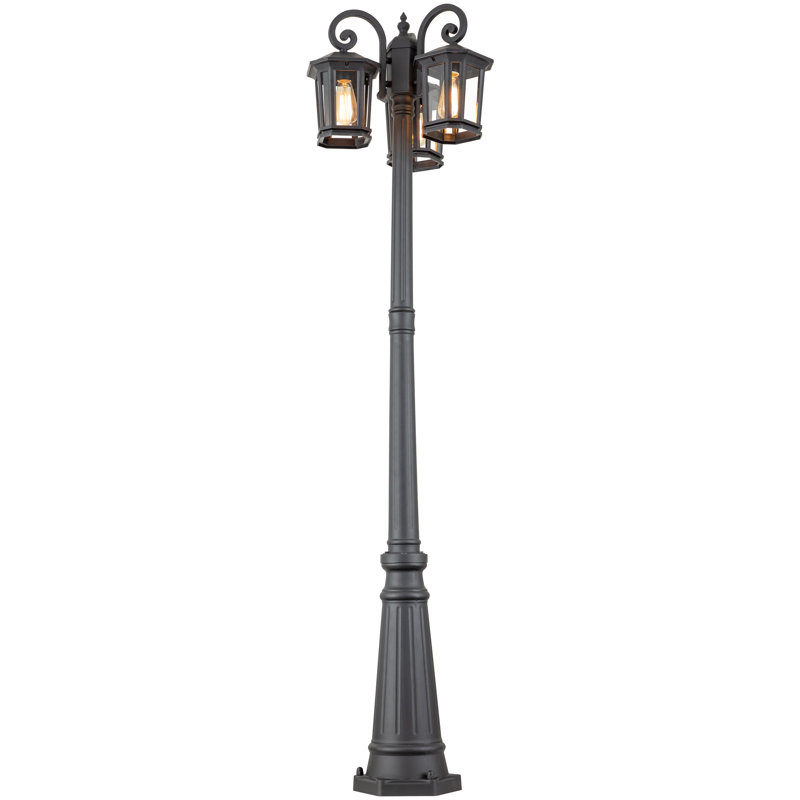 Omaha 3-Light 76.25"H UV Resistant Dimmable Black Outdoor Street Light/Lamp Post (Full)
