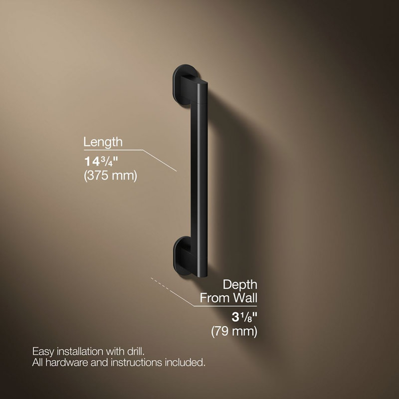 Belay Grab Bar, 1.75" H x 12" L, Matte Black