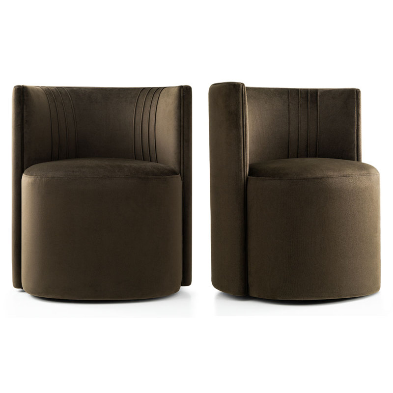 Chaises d'appoint tonneau en velours avec roulettes, Chocolat / Brun