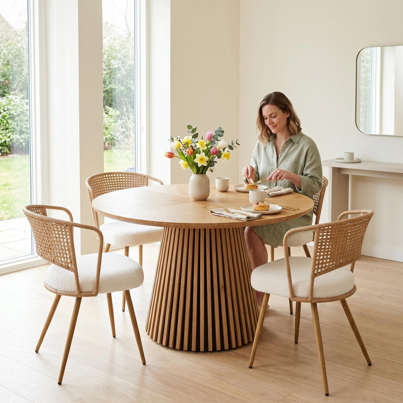 Table de salle à manger ronde moderne 47 "avec piédestal à lattes, Chêne naturel