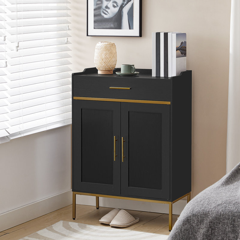 5-Tier Shoe Storage Cabinet with Drawers, Black/Gold