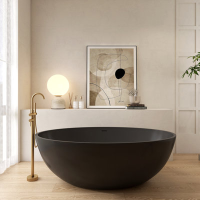 67" Freestanding Solid Surface Soaking Oval Bathtub