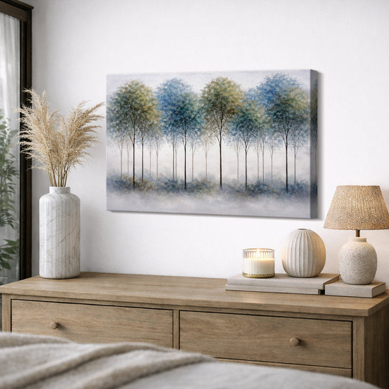 Misty Blue Tree Row, H 24 po x l 36 po x P 1,5 po, Toile tendue