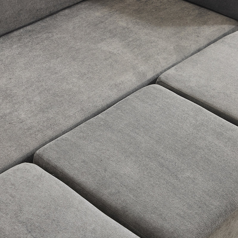 Chenille Convertible Sectional Sofa Sleeper with 3 Ottomans, Grey Chenille
