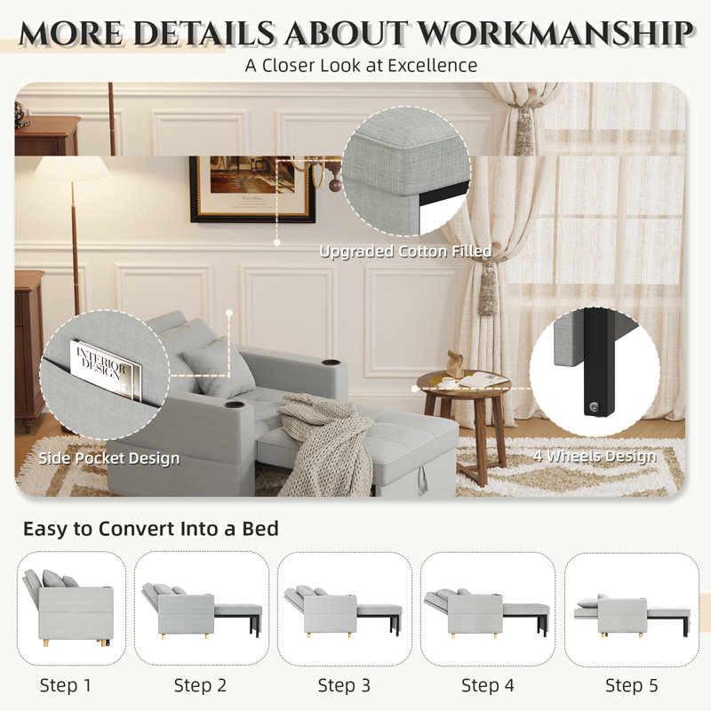 Chaise d'appoint rembourrée Heckman, 100 % lin gris clair