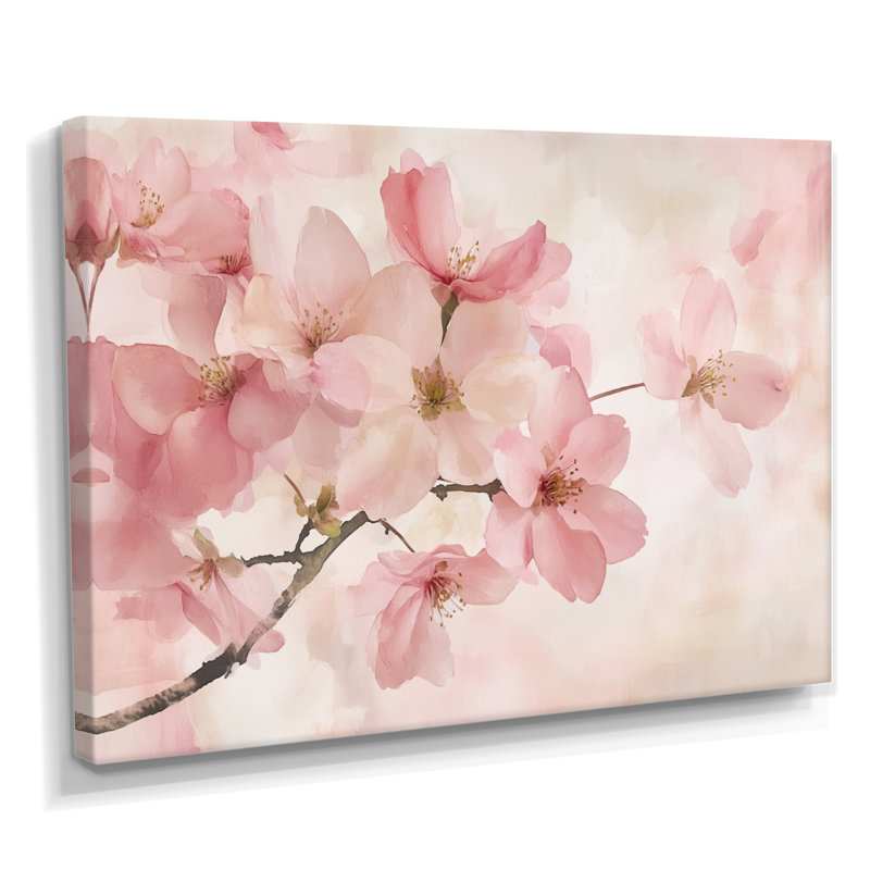 «Spring Cherry Blossom Drift I», impression d'art floral rose, H 12 po x l 20 po, Toile tendue