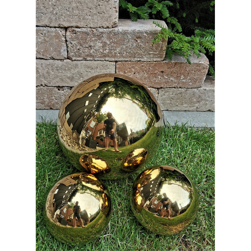 Chaitan Stainless Steel Gazing Ball, 30cm H x 45 cm W x 45 cm D, 3, Gold