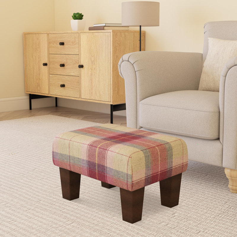Tartan Material Large Footstools Tartan - Blush Pink - Wood Contemporary Leg, Mahogany