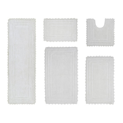 Janayia 100% Cotton Tufted 5 Piece Bathroom Rug Set, Reversible, Super Absorbent & Extra Soft Machine Washable Bath Rug Ideal for Shower & Tub Areas
