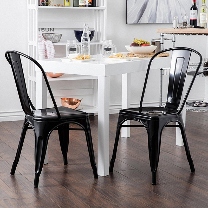 Chaise d'appoint de salle à manger d'extérieur en osier avec coussin Brondon Premium, Noir