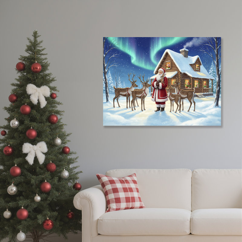 Art mural sur toile Santa Reindeer Cabin, H 16 po x l 24 po