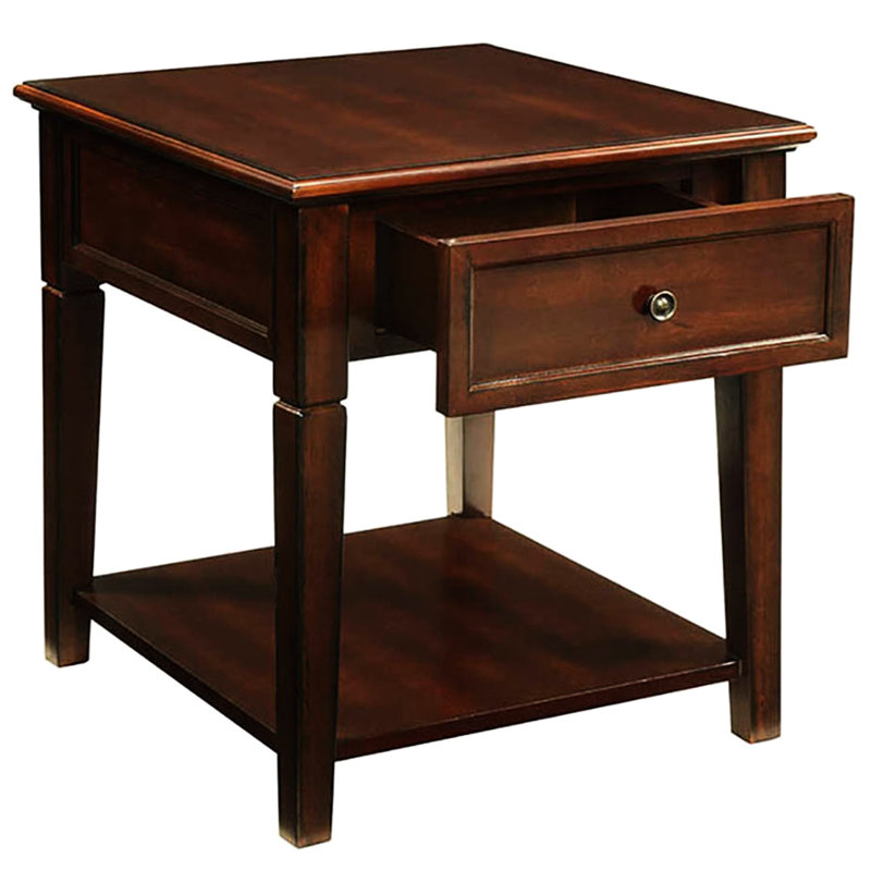 Table de bout classique en noyer avec des solutions pour organiser le rangement
