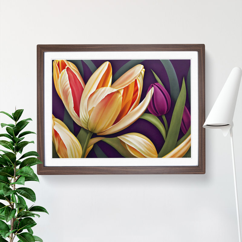 Masterful Tulip Flowers - Framed Print, 34cm H x 46cm W x 2cm D, Walnut