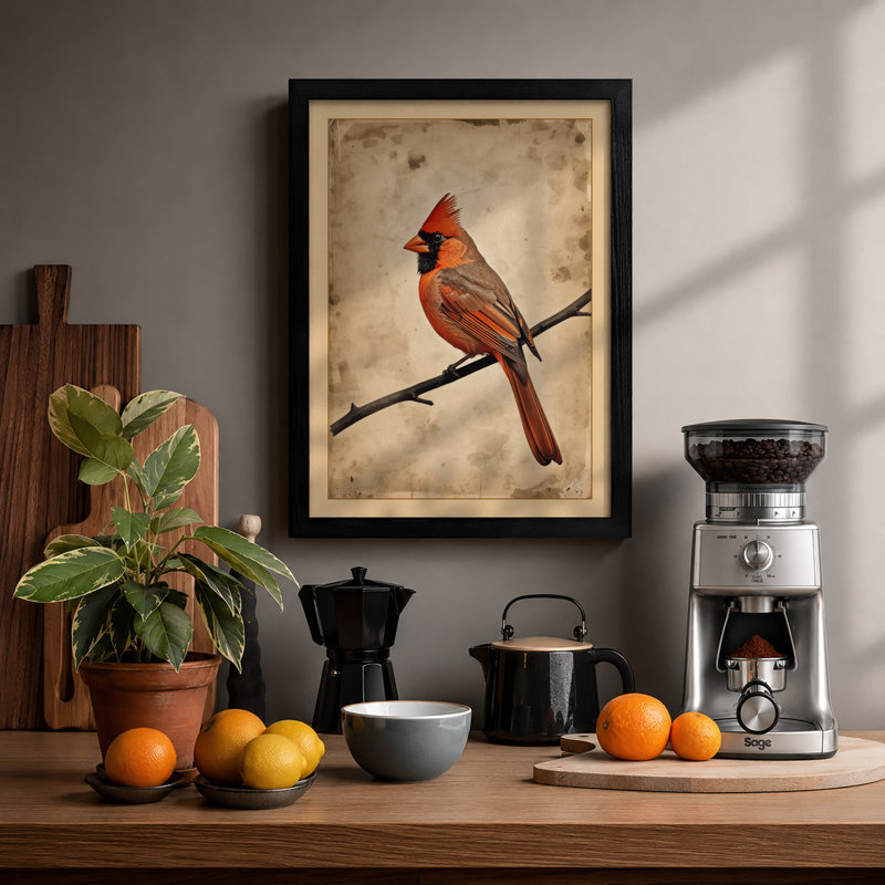 Cardinal In Profile Vintage - Print, Black, A4 - 29.7 x 21.0 cm