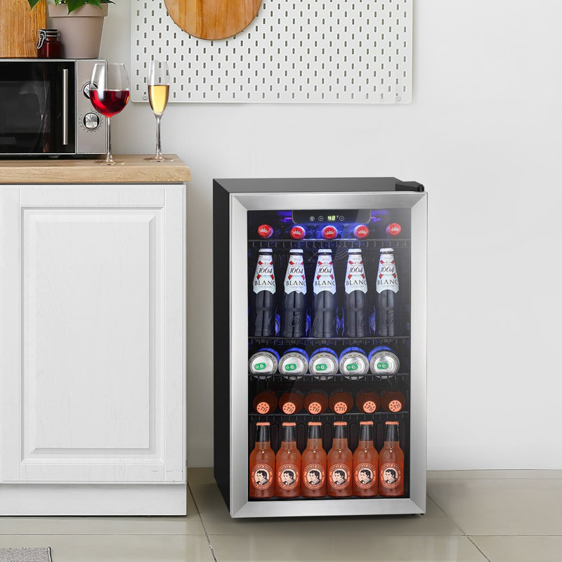 31.5"H X 17.5"W X 19.61"D Beverage Cooler Refrigerator Soda Drink Beer Fridge with Wine Storage, Silver