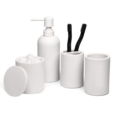 Ensembles d'accessoires de salle de bain, ensemble complet d'accessoires de salle de bain 4 pièces, ensemble de comptoir de meuble-lavabo, pompe à savon avec distributeur de lotion, gobelet, porte-brosse à dents, support Cotton Swab
