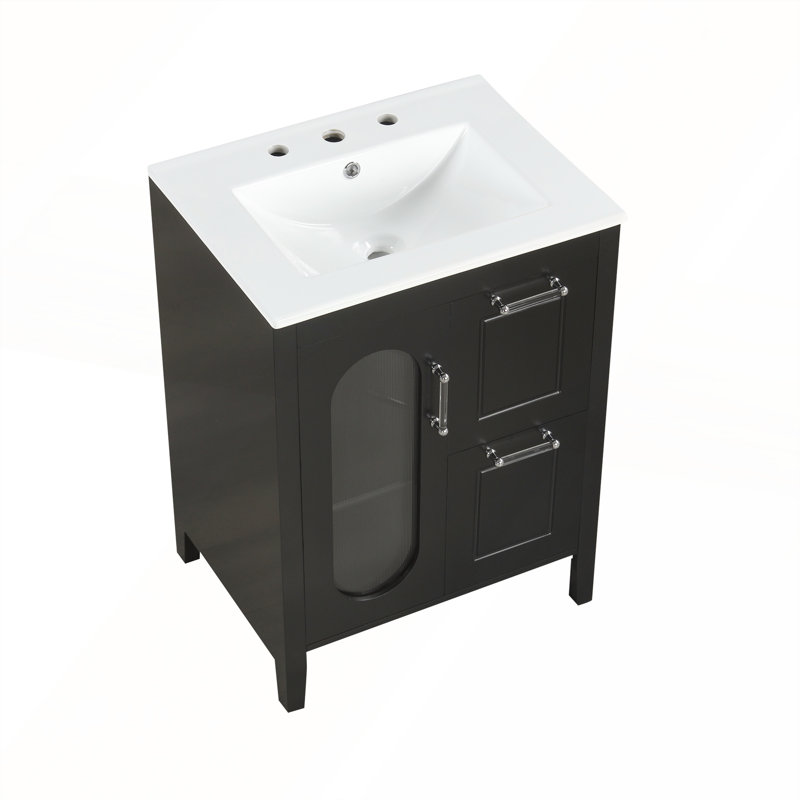 Meuble-lavabo de 24 po avec lavabo, bois massif, panneau de fibres à densité moyenne et grand espace de rangement