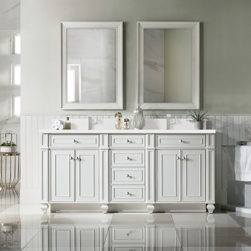 Meuble-lavabo double l 72 po Bristol, Blanc brillant, Blanc Zeus, Trou unique