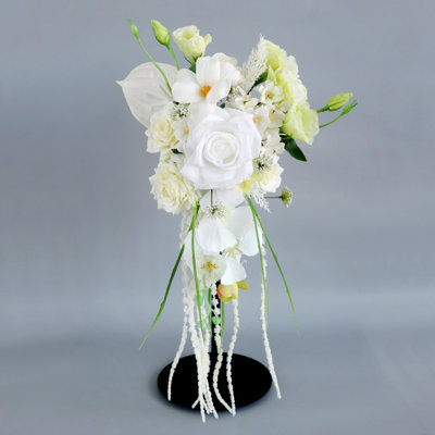 Bouquet de mariage en cascade bleu poussiéreux, bouquet de mariée cascade en soie avec fleurs d'orchidées