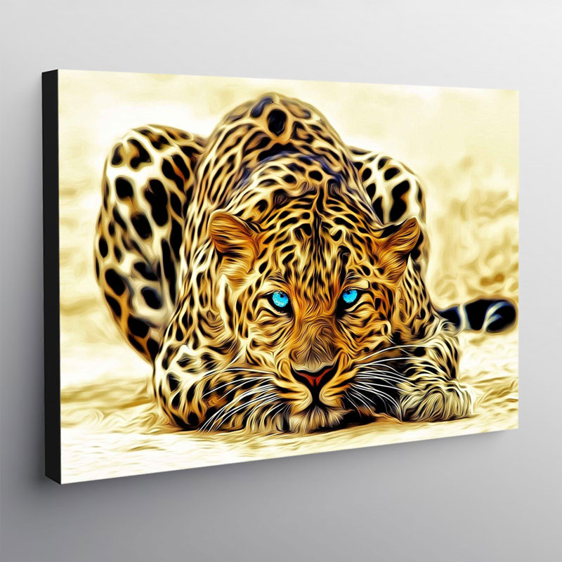 Leopard With Bright Blue Eyes - Wrapped Canvas Print, 84cm H x 120cm W x 3.8cm D