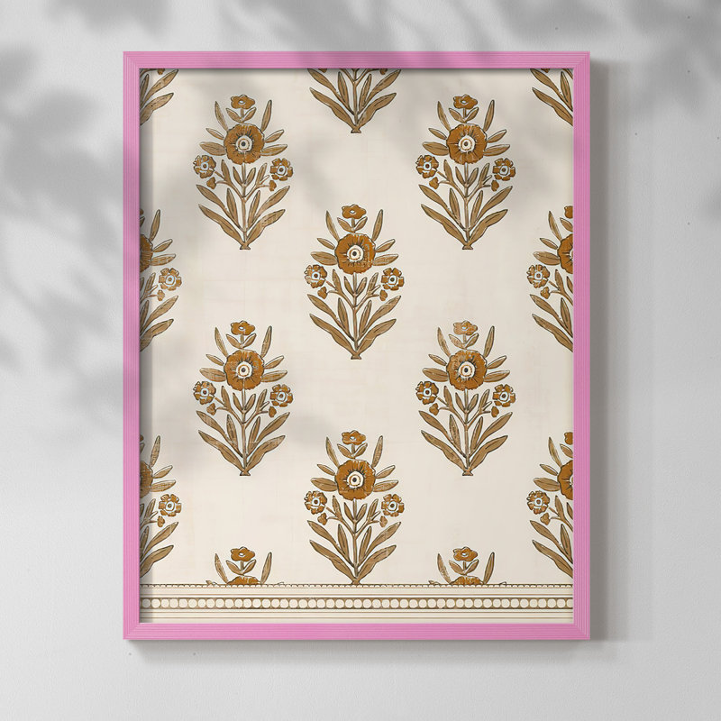 Impression encadrée BlockPrintBlooms II - bois massif, Rose, H 11 po x l 9 po
