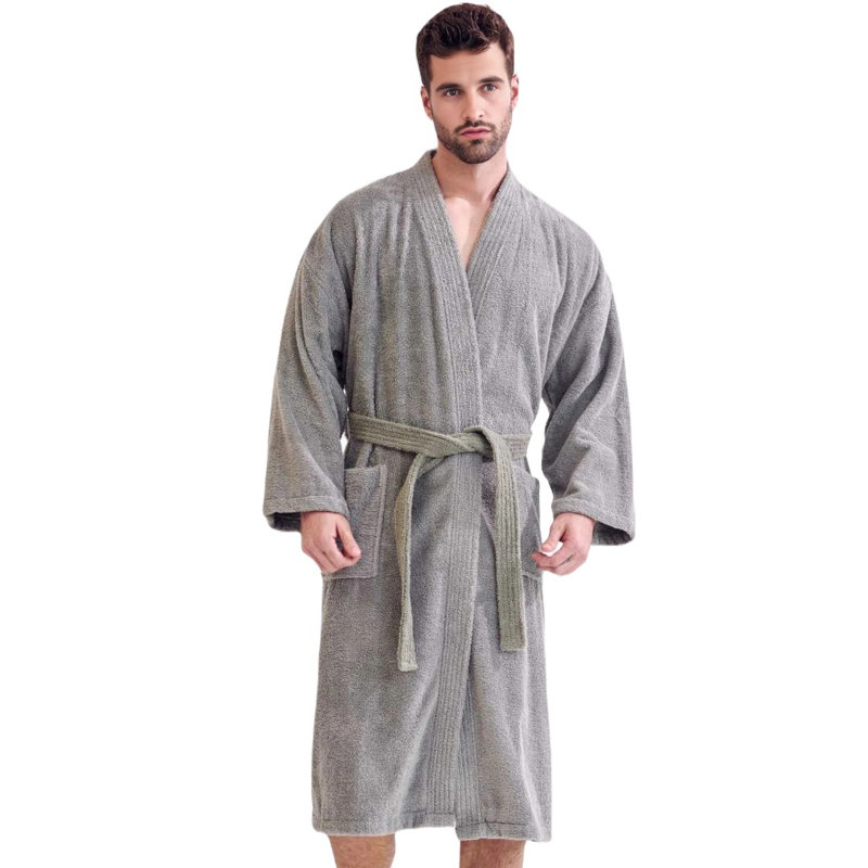 Peignoir mi-mollet 100% coton avec poches Ladijah, gris
