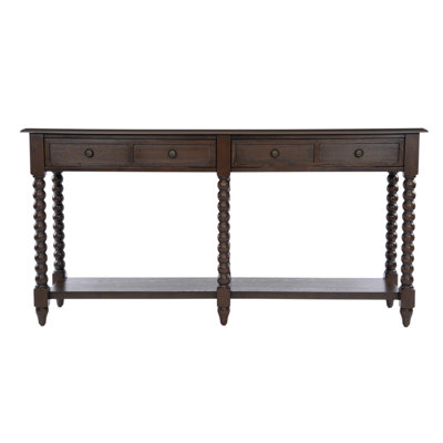 60" Traditional Console Table with 2 Storage Drawers and Lower Display Shelf, Entryway Table with Solid Rubber Wood Turned Legs (Minimal Assembly Needed)