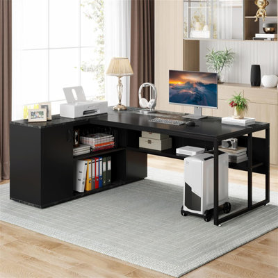 71 Inch L-Shaped Executive Desk with Storage, Shelves, and CPU Stand, Ideal for Home Office and Business Workstation, Black