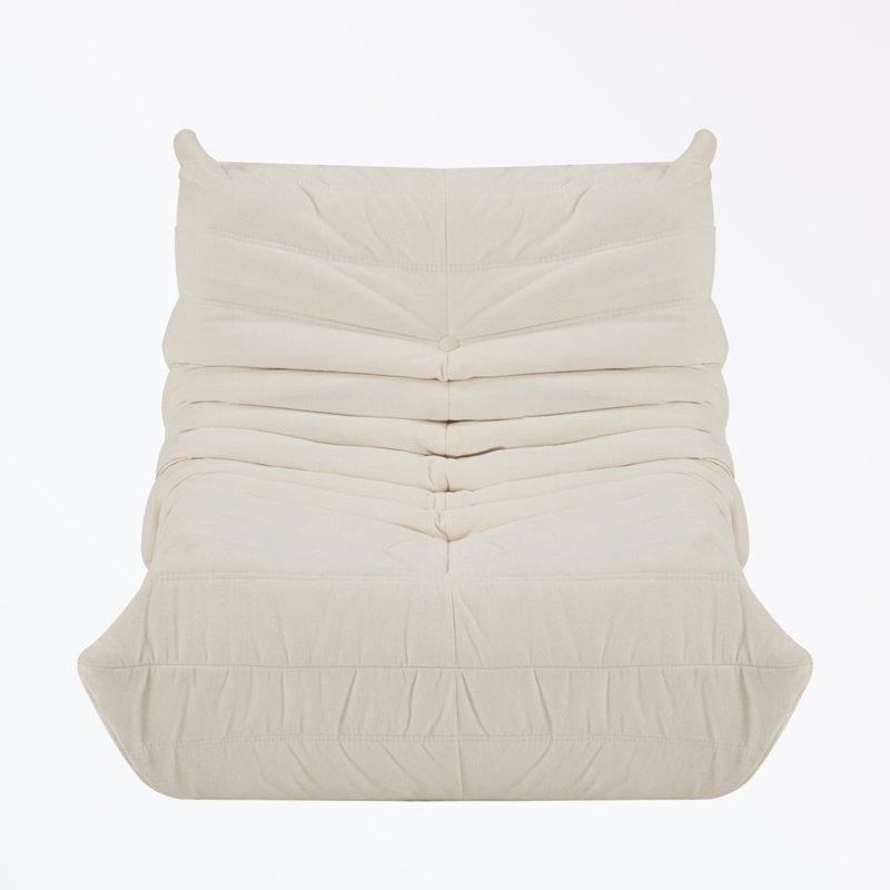 Bean bag Chair with button tufted back, Off White Polyester