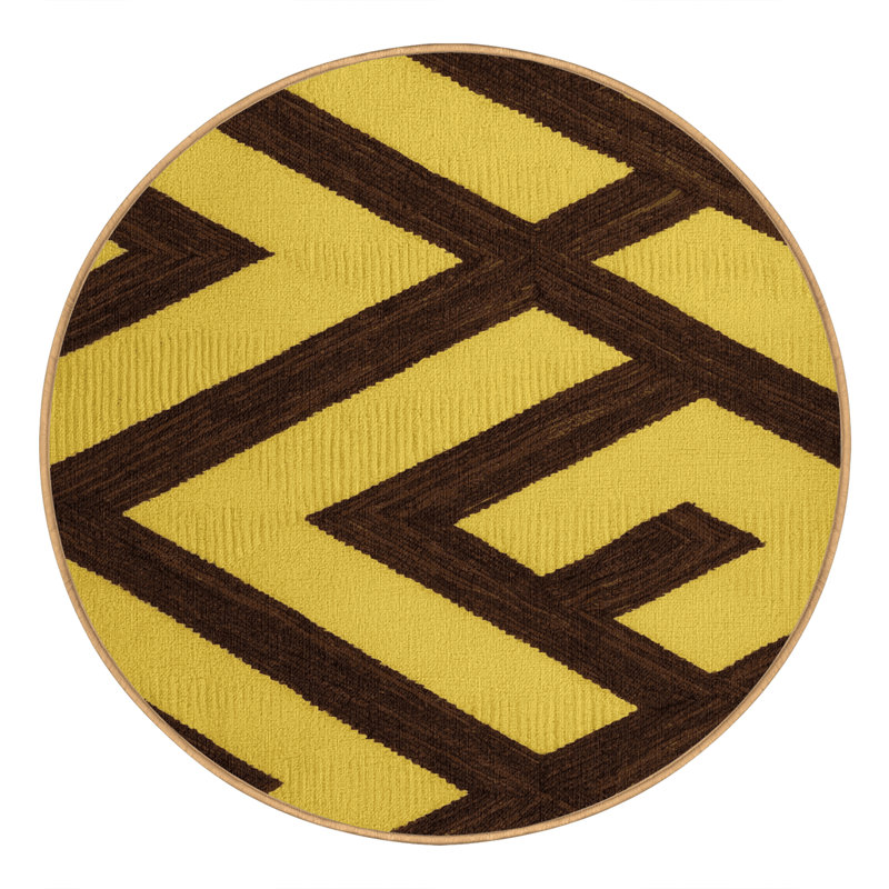 Machine Washable Checkered Brown Area Rug, Round 4'