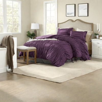 Ensemble de literie de luxe pour très grand lit, édredon en microfibre ultra-doux avec motif froncé romantique