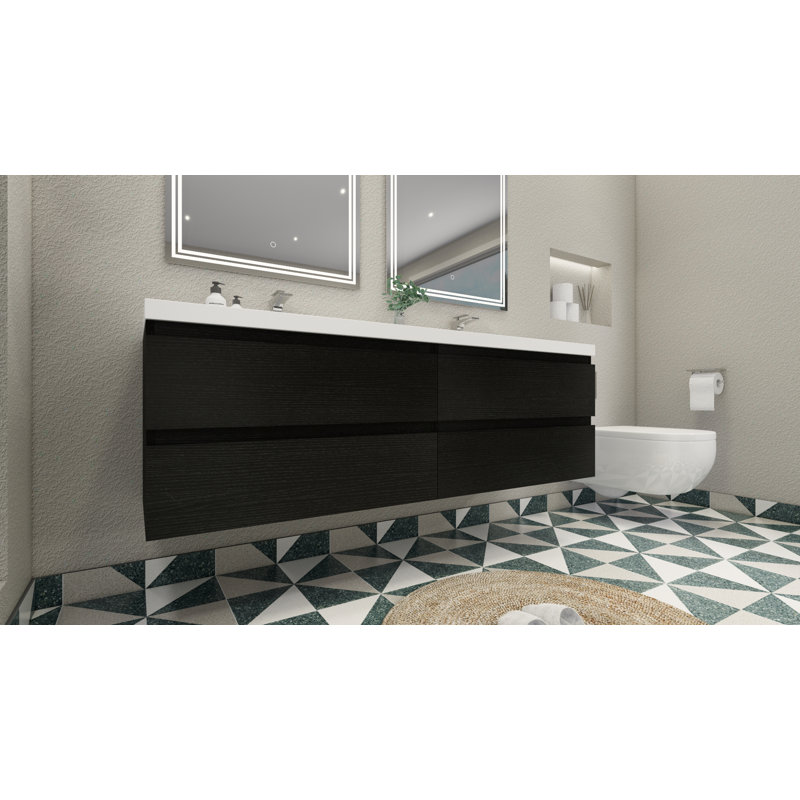 Aylanna 72" Wall-Mounted Double Bathroom Vanity Set, Rich Black
