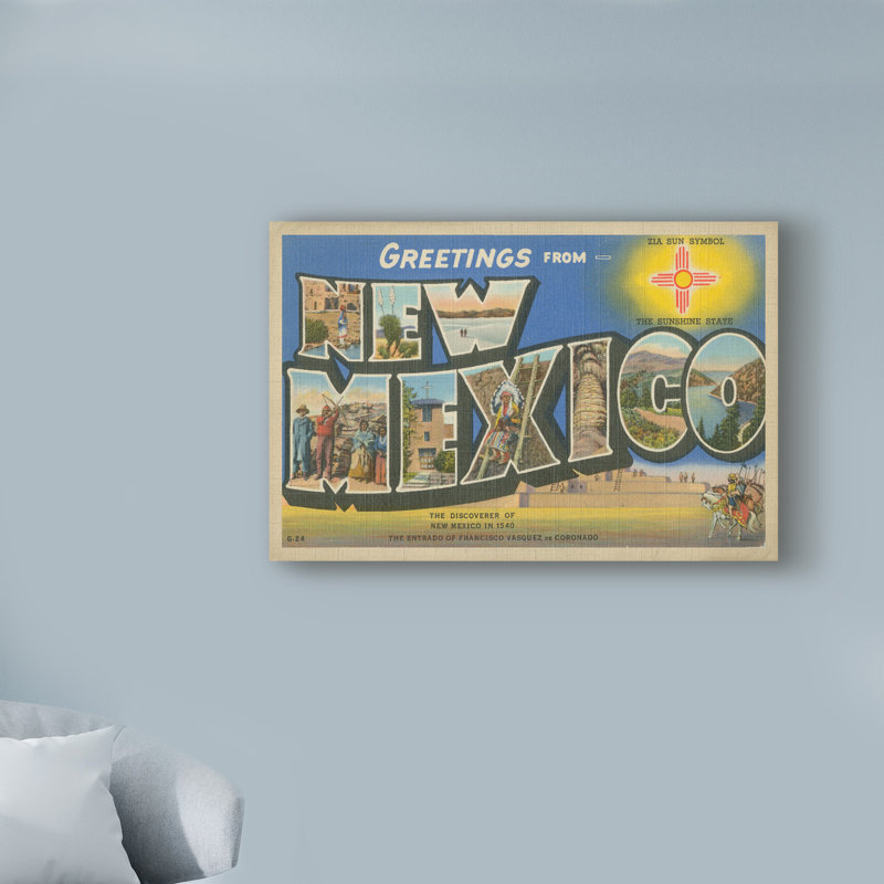 « greetings from new mexico »-impression sur toile tendue, H 22 po x l 32 po x P 2 po