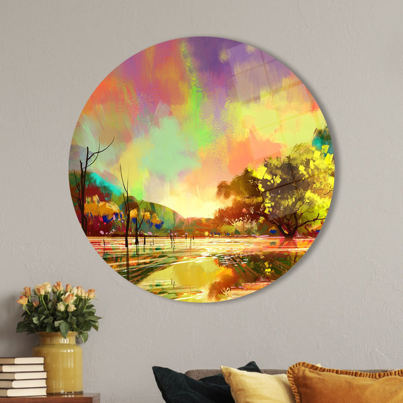 Rainy Day, art de paysage sur verre trempé pour décoration murale élégante avec arbres d'automne, H 39,4 po x l 39,4 po