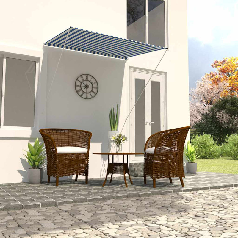 Auvent en acier bleu et blanc avec abat-jour de patio 100% polyester enduit de polyuréthane, Bleu, Rayures