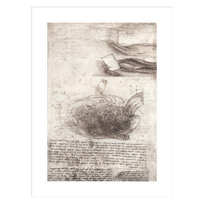 Dessin de tourbillon d'eau par Leonardo Da Vinci - reproduction d'art numérique encadrée, H 29,5 po x l 22,33 po