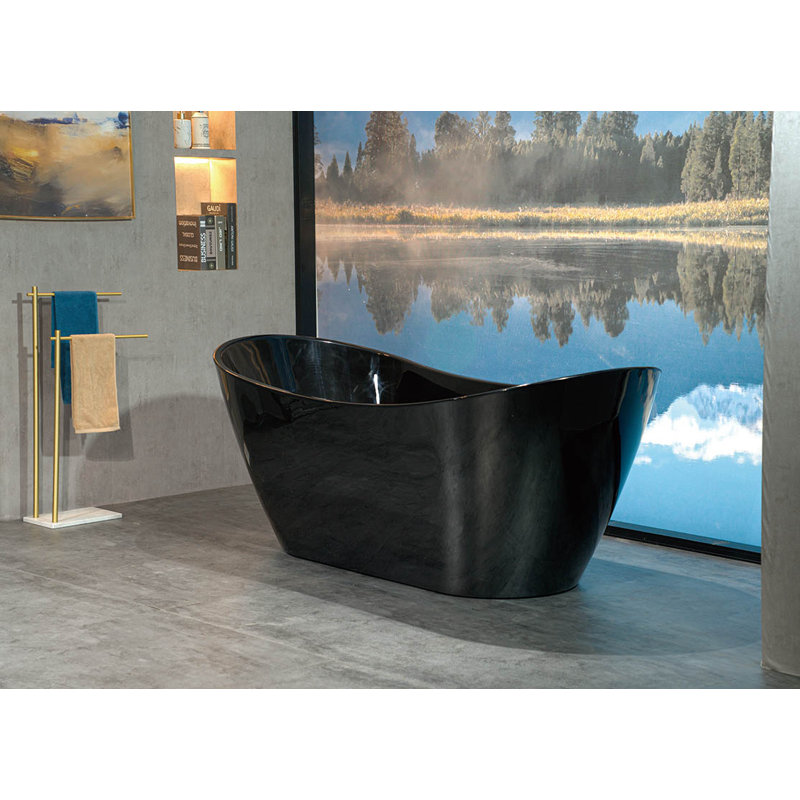 71" x 32" Freestanding Soaking Acrylic Bathtub, Matte Black, Glossy Black