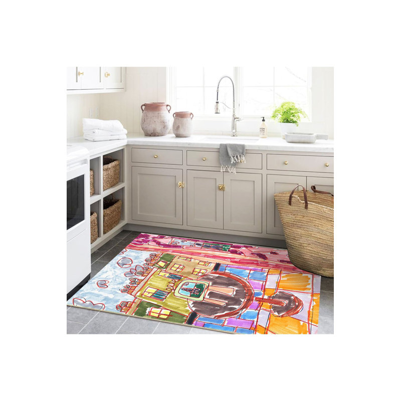 Tapis multicolore multicolore à motif tissé à motif tissé et lavable à la machine, Rectangle 3 pi 3 po x 4 pi 11 po