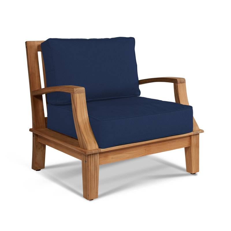 Kauffman Grande Teak Outdoor Club Chair, Canvas Navy Sunbrella® Canvas, Natural Sanded
