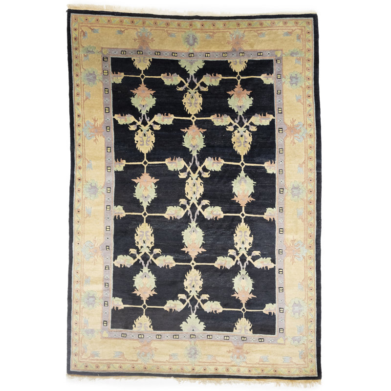 Tapis oriental floral fait à la main Charcoal, Rectangle 8 pi x 11 pi 4 po
